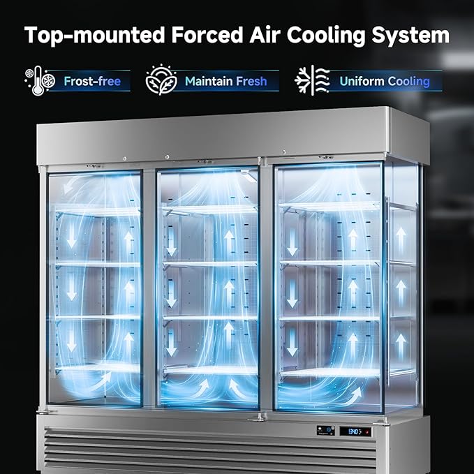 VEECOOL Commercial Upright Freezer WiFi-Enabled, 82" Solid Door Stainless Steel Reach in Freezer with 12 Shelves, Bottom Mounted, Auto Defrost, LED Lighting, Digital Control, ETL&ETL Sanitation