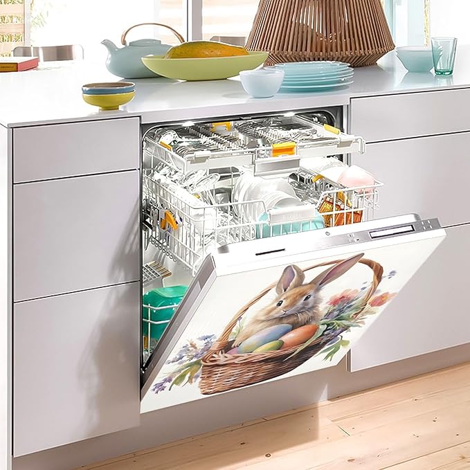 Dishwasher Magnet Cover, Easter Bunny Magnet Sticker Fridge Panel Decal for Home Kitchen Decor, 23x26 in