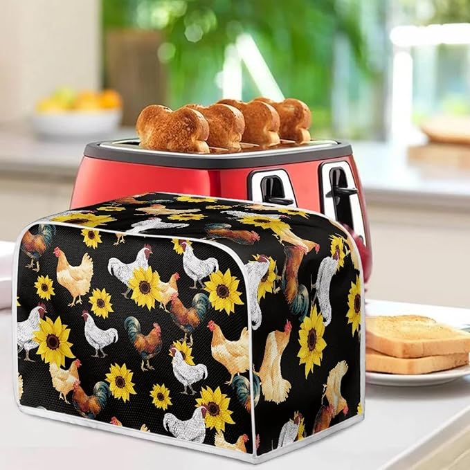 Rooster Sunflower Print 2 Slice Toaster Covers Dust Protection Bread Maker Covers Toaster Cloth Cover Washable Kitchen Accessories