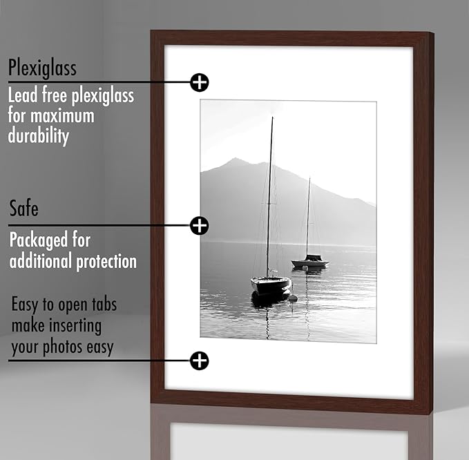 Americanflat 12x16 Picture Frame with Polished Plexiglass - Set of 5 - Use as 8.5x11 Frame with Mat or Display 12x16 Photo Without Mat - Galleria Collection - Picture Frames for Wall - Mahogany