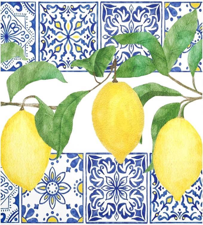 Lemon Blue Tiles Dishwasher Magnet Cover Sticker Magnetic Refrigerator Panel Front Door Fridge Microwave Decal Decorative