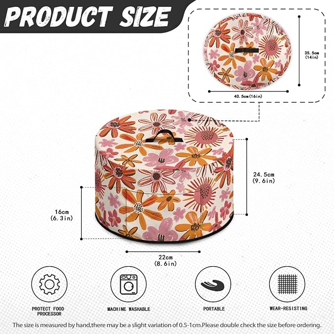Doodle Daisy Floral Print Slow Cooker Dust Cover Compatible with 6/7/8 Quart Slow Cooker Dust Proof Electric Slow Cooker Cover with Storage Pocket for Crock Pot Decor