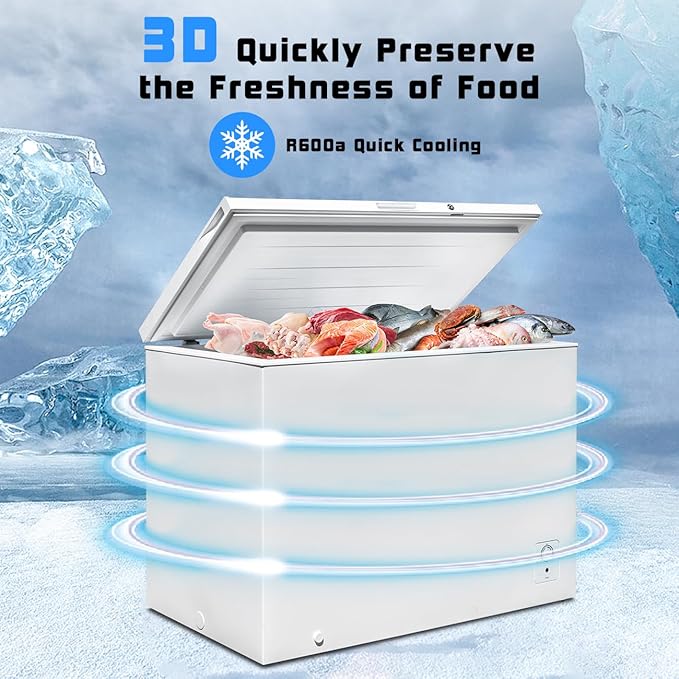 SMETA Chest Freezer 12.5 Cu. Ft, Deep Freezer Chest with 4 Wheels, Adjustable Thermostat, Removable Basket, Energy Efficient, Low Noise, Fast Freezing Ideal for Garage, Kitchen, Office, Basement