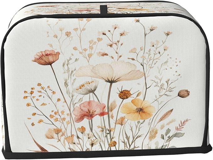 2 Slice Toaster Cover for Kitchen Watercolor Flower Botanical Waterproof and Dustproof Toaster Dust Cover with Side Pockets Decorative Universal Cover for Wide Slot Toasters and Small Appliances