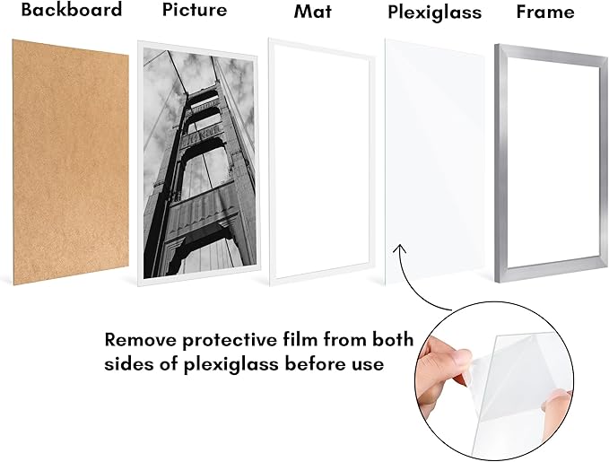 Americanflat 12x18 Poster Frame with Polished Plexiglass - Set of 5 - Use as 11x17 Frame with Mat or Display 12x18 Photo Without Mat - Galleria Collection - Picture Frames for Wall Display - Silver