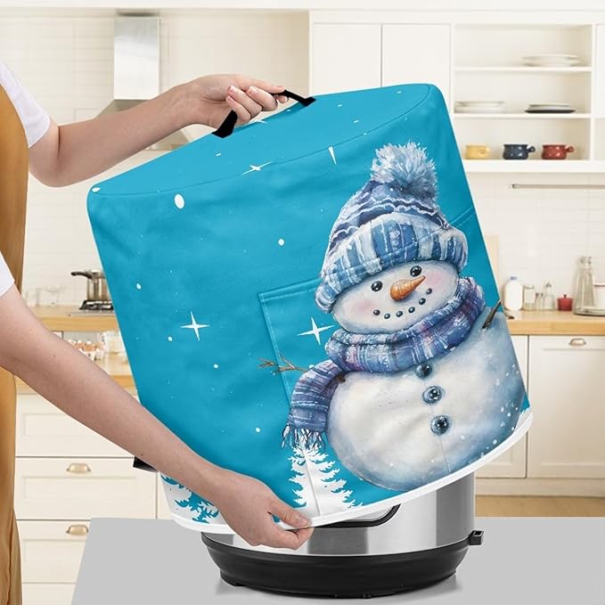 Blue Snowman Dust Cover Instant Pot and Extra Accessories Dust Proof Easy to Clean Pressure Cooker Cover Electric Appliance Cover Air Fryer Accessories with Storage Pocket Size L