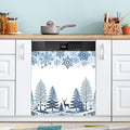 Blue Christmas Tree Dishwasher Magnet Cover Panel,Snowflake Elk Magnetic Dishwasher Covers Refrigerator Sticker Decal Christmas Decorative Washing Machine Cover for Home Kitchen,23x26in
