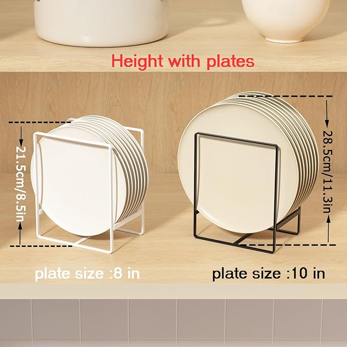 Metal Drying Rack, 3 Pack Inside Cabinet Plate Holders Organizers, Upright Dish Racks for Countertop and Cupboard, Large Capacity, Black (20x16x11.5 cm Each)