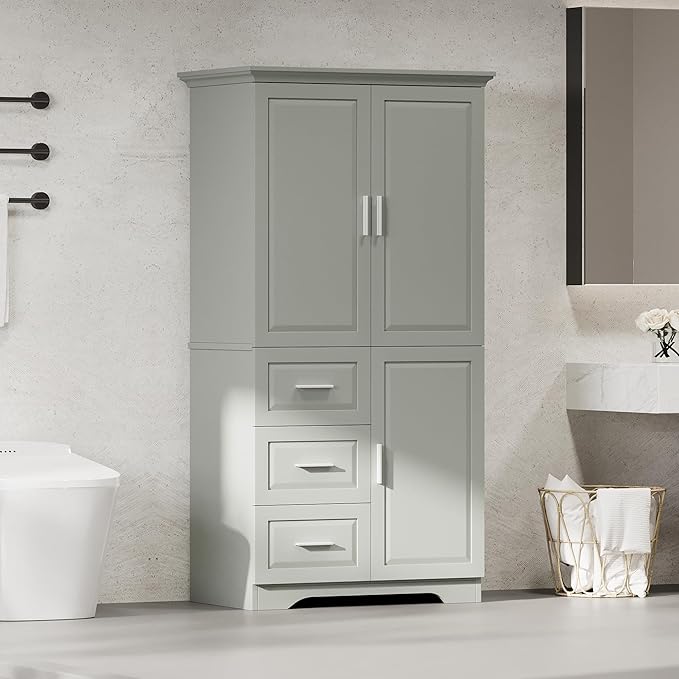 62.2" Wide Storage Cabinet Pantry Cupboard with Doors and Drawers for Home Kitchen, Bathroom and Living Room, Adjustable Shelf, White