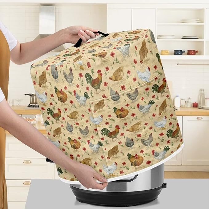Dust Cover with Pocket for 3 Quart Rice Cooker and Air Fryer, Round Protective Dust-Proof Stain Resistant Electric Appliance Cover Easy to Clean, Chicken