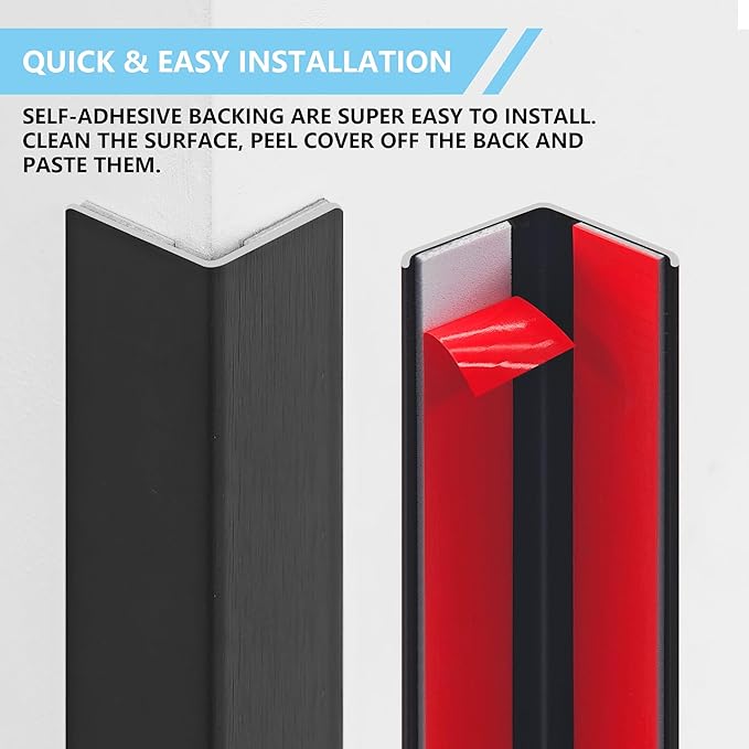 3pcs 57" L*0.98" W Aluminum Self-Adhesive Wall Corner Protectors, Wall Furniture Bumper, Safety Baby Proofing Corner Cushion Table Edge, Wide Coverage and Easy to Install - Black