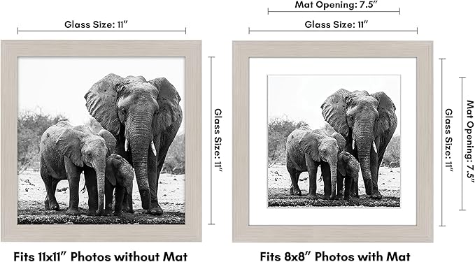 Americanflat 11x11 Picture Frame with Shatter-Resistant Glass - Use as 8x8 Frame with Mat or Display 11x11 Photo Without Mat - Signature Collection - Square Frames for Wall Display - Light Wood