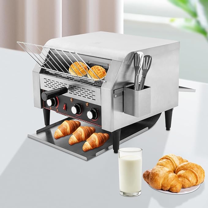 Commercial Conveyor Toaster, 2400W Heavy-duty Toasters with Multiple Heating Modes and 7 speeds, Toaster Ovens Countertop for Raditional White Slices, Wheat Bagel Halves (450 Slices/H)