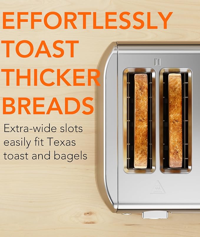 Toaster 4 Slice Retro Stainless Steel, 4 Slice Toaster with Extra Wide Slots with 6 Shade Settings, Toast Boost, Cancel Button, Perfect for Waffles, Bagels and More