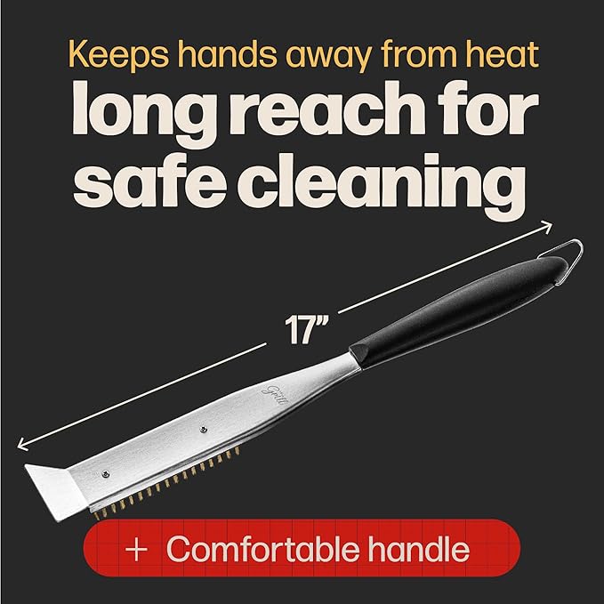 Hans Grill 2-in-1 Pizza Oven Brush & Scraper | Dual-Purpose Pizza Stone Brush Scraper with Stainless Steel Head | Outdoor Oven Cleaning Accessories, Stone Cleaner, Essential Cooking Tools.