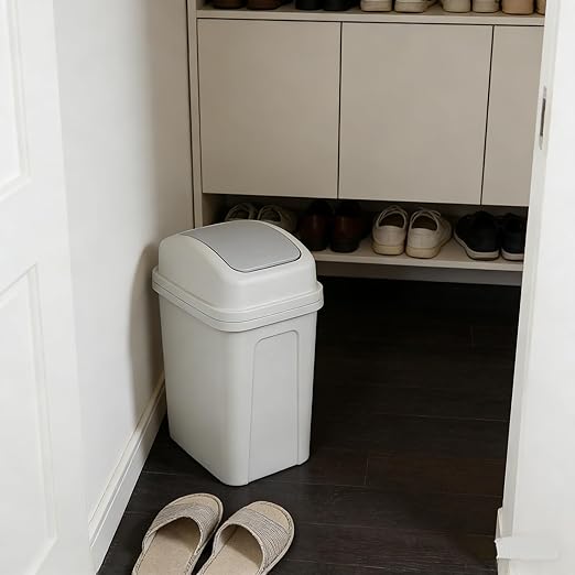 1.8 Gallon Plastic Swing Lid Waste Can, Slim Garbage Bins with Lid, Grey