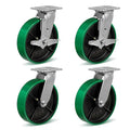 8" Heavy Duty Casters, Casters Set of 4 Total Capacity 6000 lbs- Polyurethane on Steel Wheel, Industrial Casters for Carts Pallet Trucks(2 Brake & 2 Swivel)