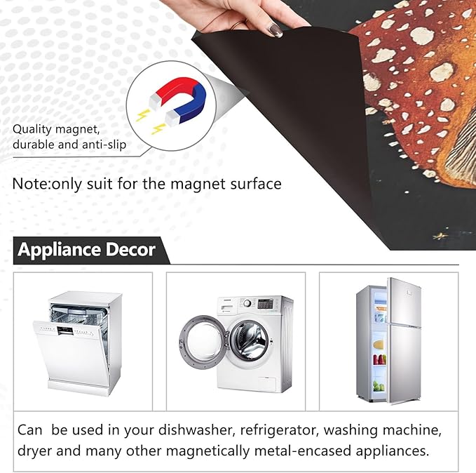 Mushroom Fall Butterfly Dark Dishwasher Magnet Cover Front Door Magnetic Dishwasher Cover Decorative Refrigerator Magnet Covers Appliances Stickers for Kitchen Home Decor, 23" x 26"