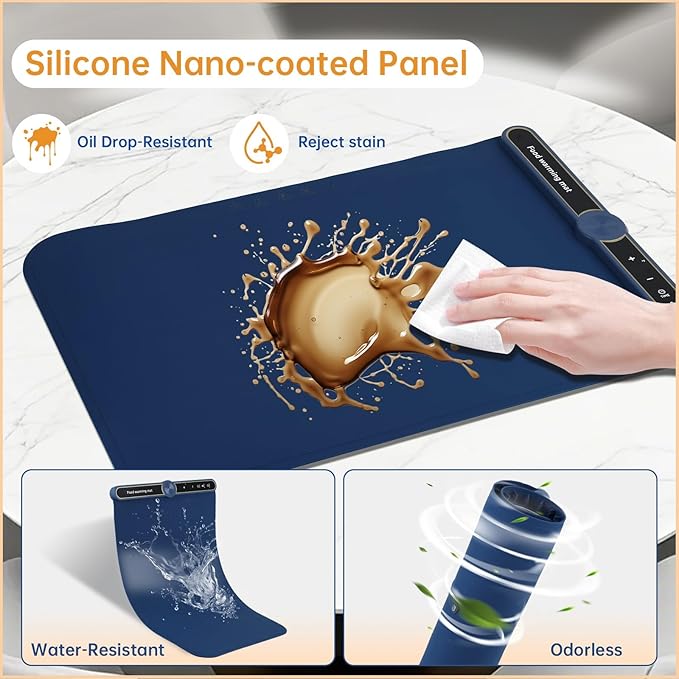 Food Warming Mat - Fast Heating Silicone Electric Warming Tray with 9 Level Temperature, Raised Feet Protects Table, Roll Up Buffet Hot Plates Heat Pad, Portable Food Warmer for Parties Home Travel
