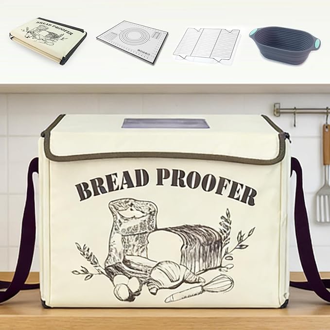 Bread Proofing Box with 50-130℉ Temp Control & 48H Timer, Folding Bread Proofer with Silicone Sling, Proofing Basket, 304 Stainless Steel Rack and Metal Plate for Dough, Sourdough, Pizza