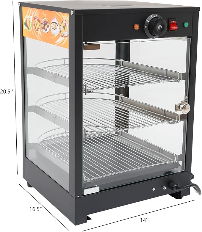 3-Tier Food Warmer, 800W Commercial Food Warmer Display Electric Heating Pizza Pastry Warmer Display Case 85-185℉ for Buffet Restaurant Countertop Catering Hot Box Warming Holding Cabinet