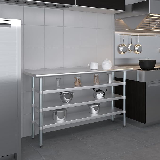 18 in. x 60 in. Stainless Steel Work Table with Three Bottom Shelves | NSF Kitchen Prep Table | Utitly Metal Table