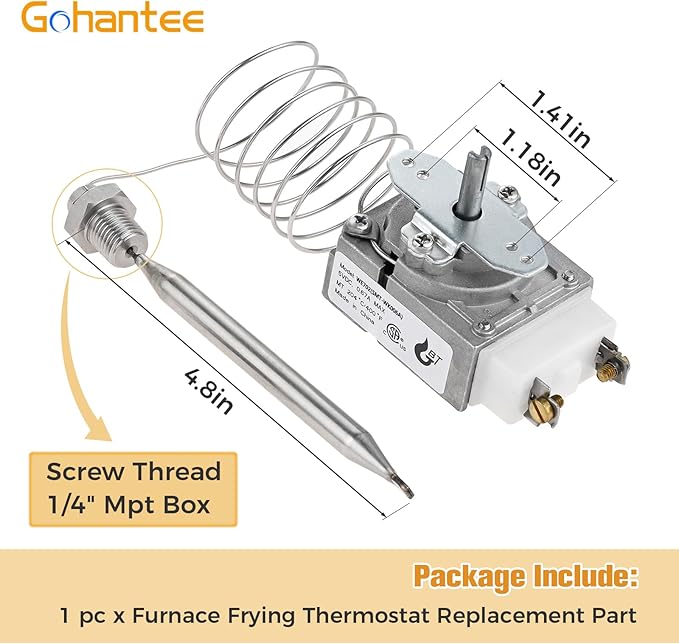 gohantee 1175 Thermostat RX-1-36, 60125401 Thermostat for Fryer, Furnace Deep Fryer Thermostat Control Compatible with Pitco 60124501, Imperial 1175, Royal Range 3113-1/4' Mpt Stuff Box, 200-400F