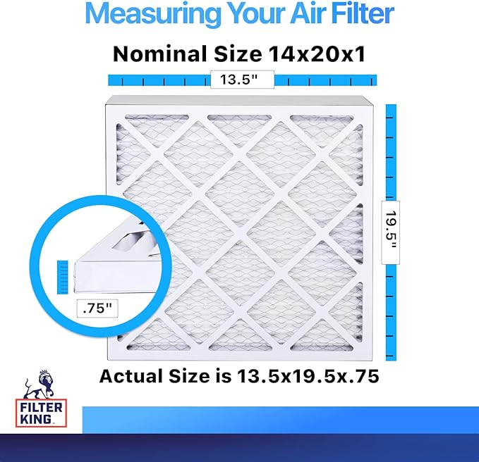 Filter King 14x20x1 Air Filter | 3-PACK | MERV 8 HVAC Pleated A/C Furnace Filters | MADE IN USA | Actual Size: 13.5 x 19.5 x .75"