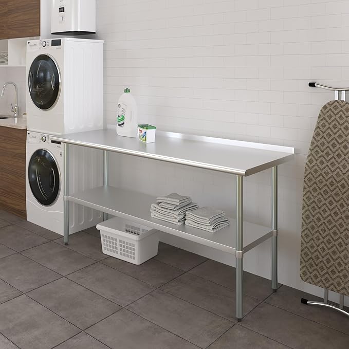 AmGood Stainless Steel Work Table with 1.5" Backsplash | Metal Kitchen Food Prep Table | NSF (72" Long x 24" Deep)