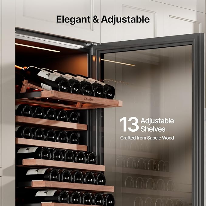 Ca'Lefort 24 Inch Wine Fridge - 155 Bottle Dual Zone Wine Cooler with Glass Door, 40-65°F Quiet Wine Refrigerator with Bottom Drawer 3 LED Light Built-in for Home/Bar/Kitchen Right-Hinged Door