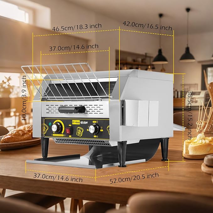 Dyna-Living Commercial Restaurant Toaster 450 Slices/H Conveyor Toaster Oven 1900W Rotating Toasters Heavy-duty Stainless Steel Commercial Conveyor Belt Toasters for Bun Bread