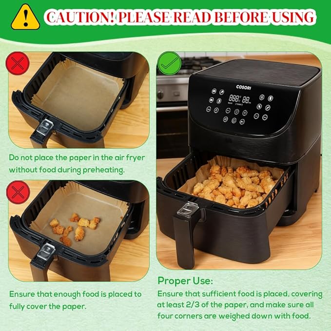 BYKITCHEN 300PCS Small Air Fryer Disposable Liners for 2 to 5QT Airfryer, Square Mini Air Fryer Parchment Paper Liners, Compatible with CHEFMAN 2 QT/ 4 QT, Cosori 2.1QT, Instant Pot Vortex 4Qt& More