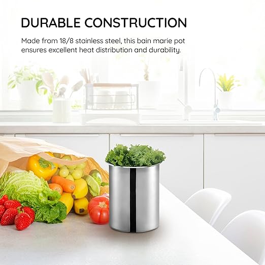 OCS Parts 1.25 Quart Bain Marie Pot | 5.75" x 3.75" Stainless Steel Pot for Warm or Cold Food, Sauces, Soups, or Organizing Cooking Utensils