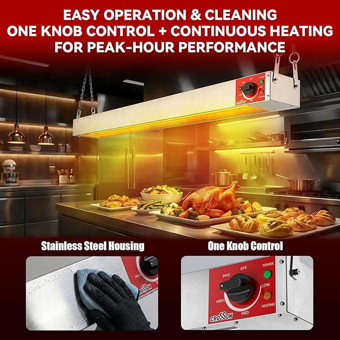 Electric Food Warmer with German EGO Thermostat - 48 Inch Large Heating Area, Dual Installation Options, 1200W Energy-Saving, Easy Operation for Buffets & Parties