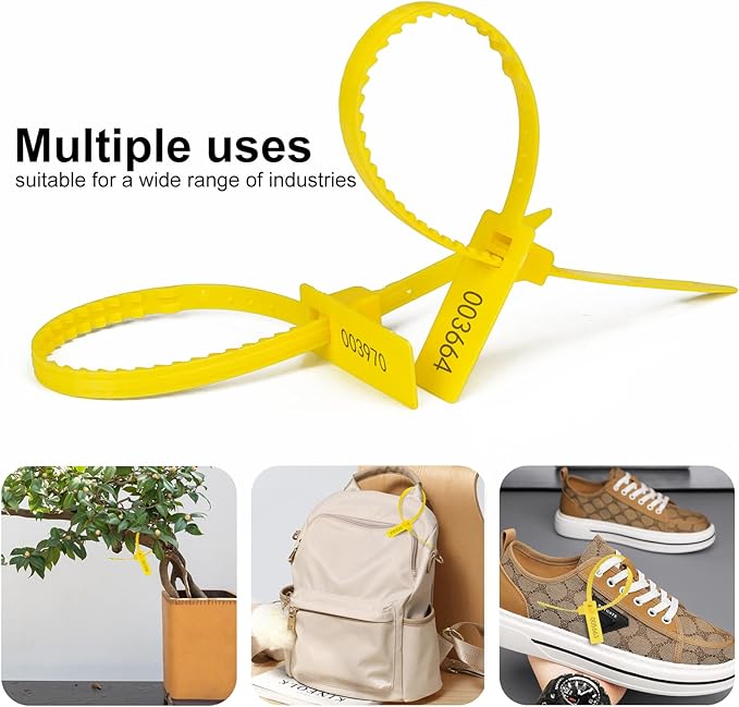 Heavy Duty Plastic Security Seal Self Locking Tamper Evident Shipping Tags 337 mm 13.2" (Yellow 500 PCS)