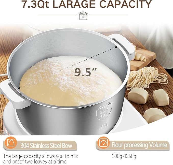 AIZIYO DoughChief, 7.4QT Dough Maker, Dough Mixer with Ferment Function, 304 Stainless Steel Bowl, Removeable lid, Face-up Touch Panel, Electric Dough Proofing Box for Pizza & Bread