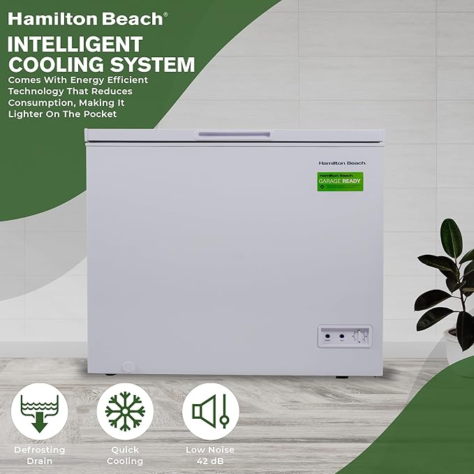 Hamilton Beach, Chest Deep Freezer, 7 Cu. Ft. Capacity, Adjustable Thermostat-Removable Vinyl Coated Wire Basket-Easy Defrost Drain, White