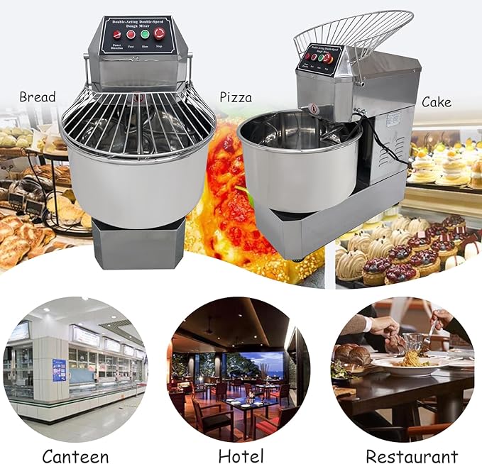 INTSUPERMAI Commercial Dough Mixer Machine Electric Food Mixer with Double Action Double Speed Spiral Mixing for Schools Bakeries Restaurants Pizzerias 110V (Standard Type, 40L)