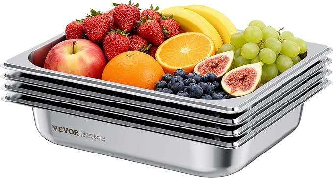VEVOR 4 Pack Stainless Steam Hotel Pan, 1/2 Size Table Steam Pan, 2.5 Inch Deep Anti Jam Restaurant Supplies Reusable Rustproof Catering Storage for Home, Party, Restaurant, Hotel, Buffet