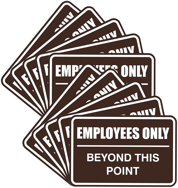 All Quality Classic Framed Employees Only Beyond This Point Wall or Door Sign | Easy to Install Business Signage - Large (Dark Brown) 10 Pack