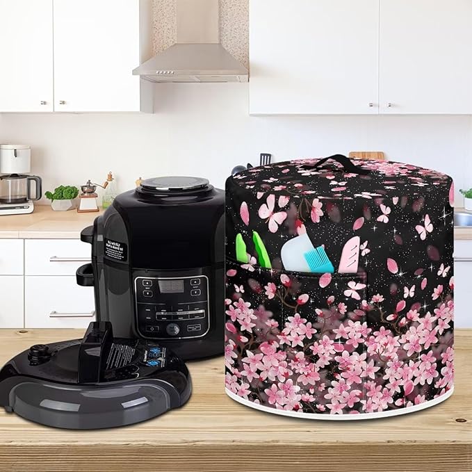 Pink Flower Air Fryer Cover - Pink Butterfly - 6 Qt - Instant Pot Accessories - Rice Cooker Cover - Portable - CZ45
