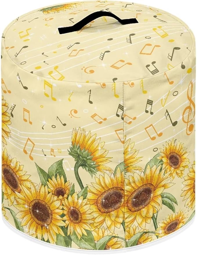 TODIYADDU Sunflower Music Notes Pressure Cooker Cover with Pocket Novelty Air Fryer Cover Dust Cover Insulated Kitchen Appliance Cover Protector for Pressure Cooker Instant Pot Accessories Gifts