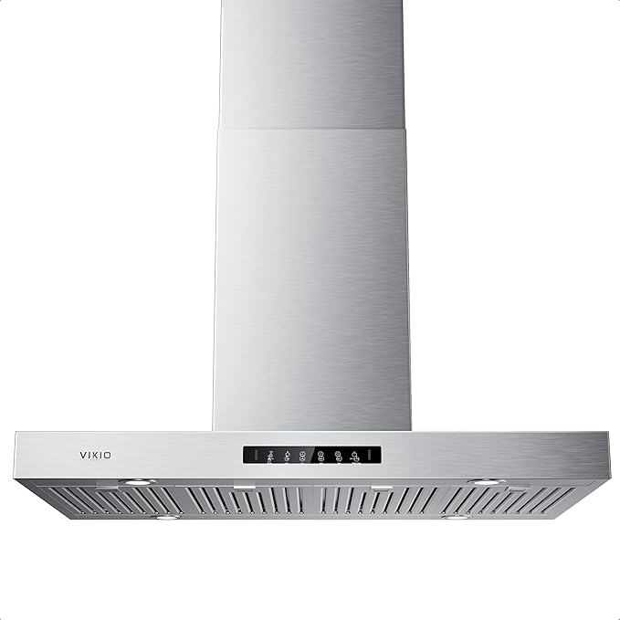 Island Range Hood 42 Inch, 980 CFM Island Mount Range Hood with Dual-Sided Touch/Gesture Control, Ceiling Mount kitchen Hood, Convertible Ducted/Ductless, 3-Speed Fan&4 LED Lights, 4 Baffle Filters