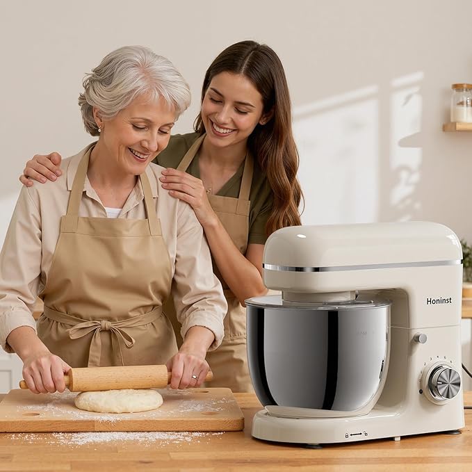 Stand Mixer, 3-In-1 8-Speed 660W 6.5QT Tilt-Head Food Electric Mixers with Bowl, Dough Hook, Whisk and Beater, Kitchen Mixer for Baking, Cake and Most Home Cooks, Beige