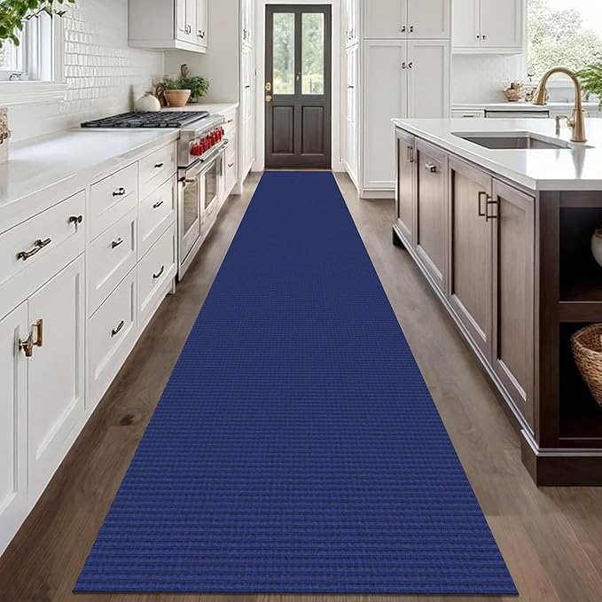 IOHOUZE Washable Exrea Long Hallway Runner Rug 3x20 Non Slip Rubber Backed Kitchen Runner Entryway Runner Indoor, Woven Rugs Floor Carpet for Kitchen Hall Entryway, Royal Blue/Navy