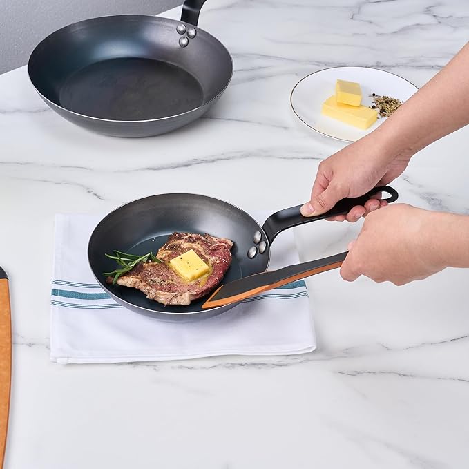Restaurantware-Met Lux 8 Inch Fry Pan, 1 Lightweight Frying Pan - Induction-Ready, Triple-Riveted, Black Carbon Steel Cooking Skillet, Durable, For Searing, Sauteing, And Browning Food