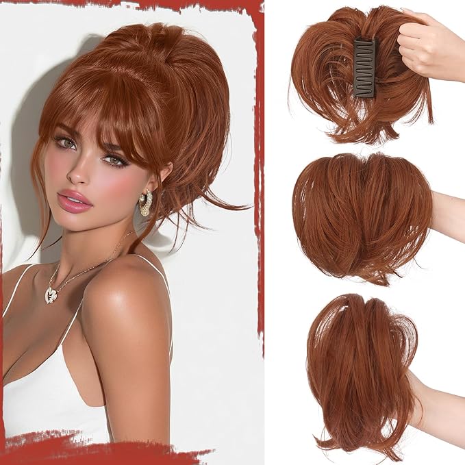 SOFEIYAN Claw Clip Short Ponytail Extension DIY Bendable Wires Hair Bun Fluffy Fake Hair Piece Straight Synthetic Hair Ponytail Extensions for Wonen - Ash