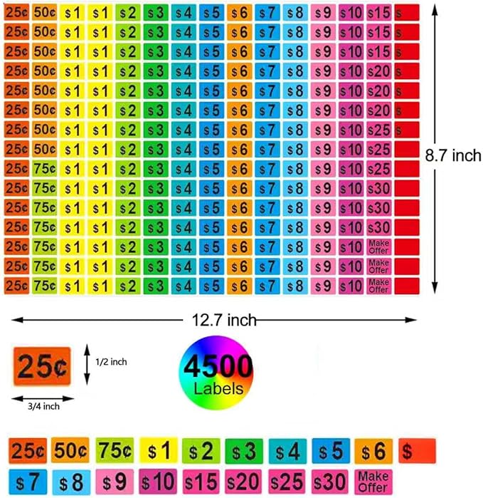 4500 Pcs Garage Sale Stickers, Yard Sale Price Stickers, Price Tag Labels Stickers for Yard Sale Supplies, Garage Sale Supplies, 1/2" X 3/4" Pricing Labels