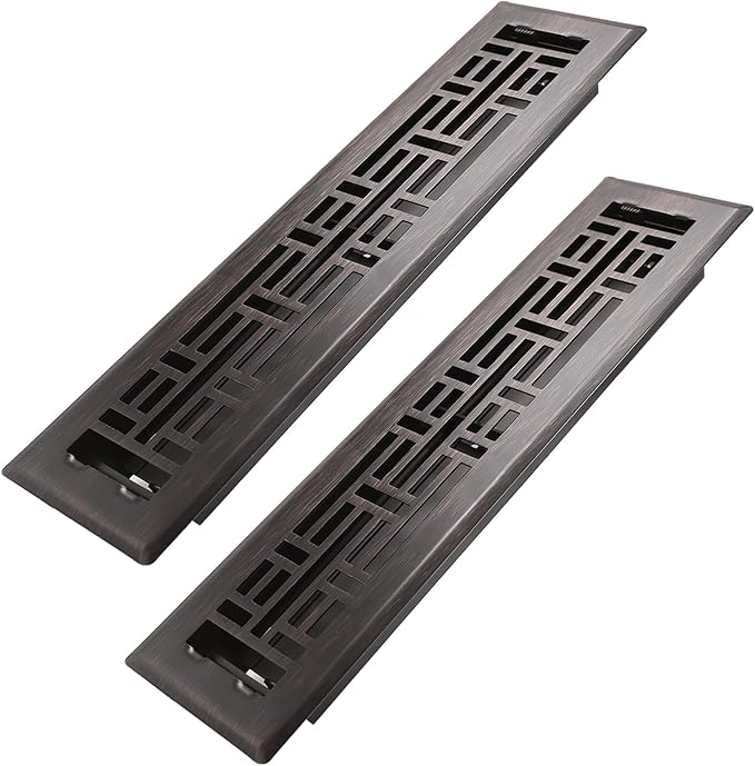 2x12 Inches 2 Pack Heavy Duty Walkable Floor Register Easy Adjust Air Supply Lever Floor Vents - Seattle Design - Vent Cover for Home Floor - Oil Rubbed Bronze