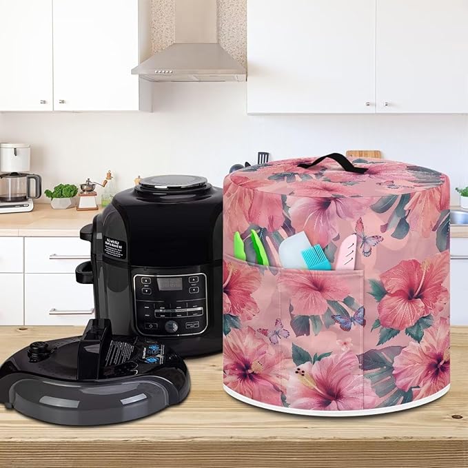TODIYADDU Exquisite Floral Pressure Cooker Cover with Handle Fashion Kitchen Appliance Dust Covers for Portable Air Fryer Dust Cover Round Protective Cover Bag Trendy Home Decor